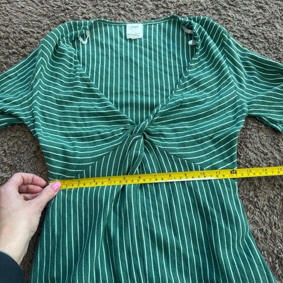 MP|C Mink Pink Hey Now Green Striped Midi Dress Twist Front M - Picture 11 of 12